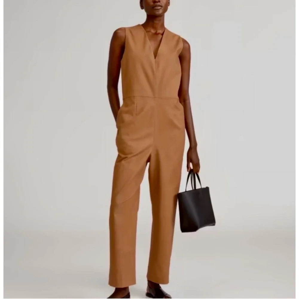 Everlane Italian GoWeave V-Neck Sleeveless Jumpsuit‎ Brown Size 8 NWT